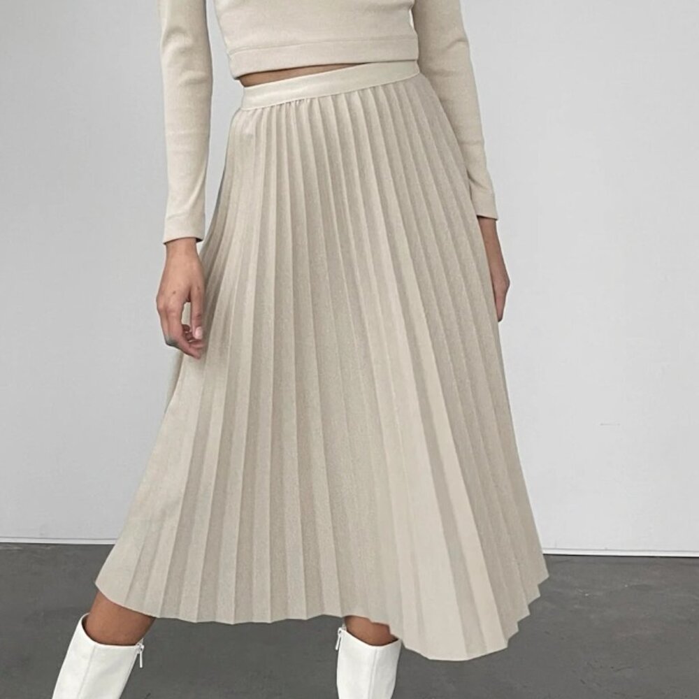 Oak + Fort Pleated Midi Skirt - S